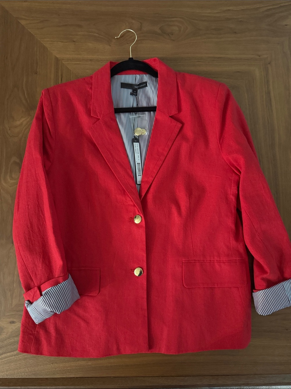 Harve Benard Red Single-Breasted linen blend Blazer with Gold Buttons